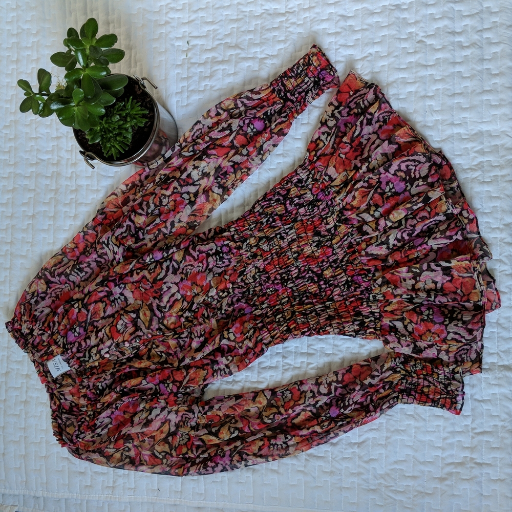 Misa Los Angeles Floral Pink and Black Dress